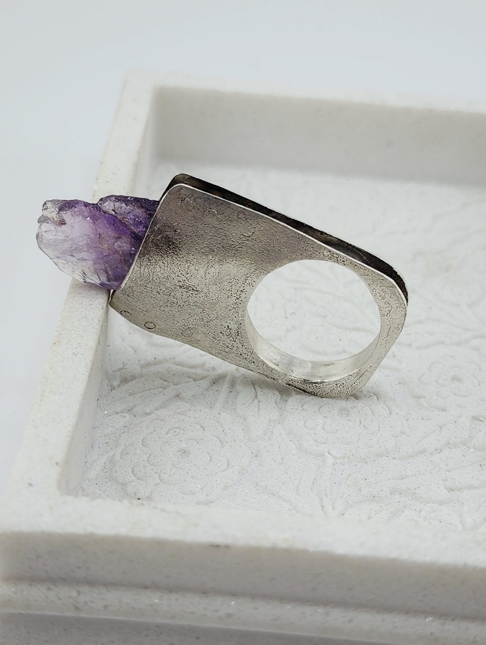 RAW AMETHYST STONE STATEMENT RING HANDMADE IN STERLING SILVER METAL SIZE 10